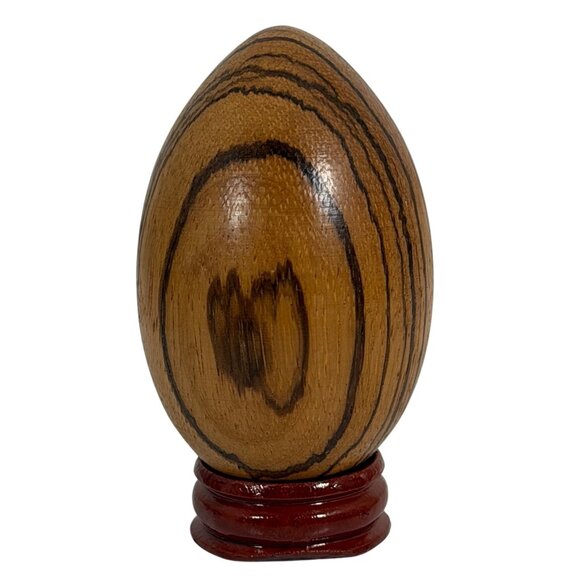 Handmade Africa Zebrawood Decorative Egg + Stand Easter/5th Anniversary Gift - Picture 1 of 7